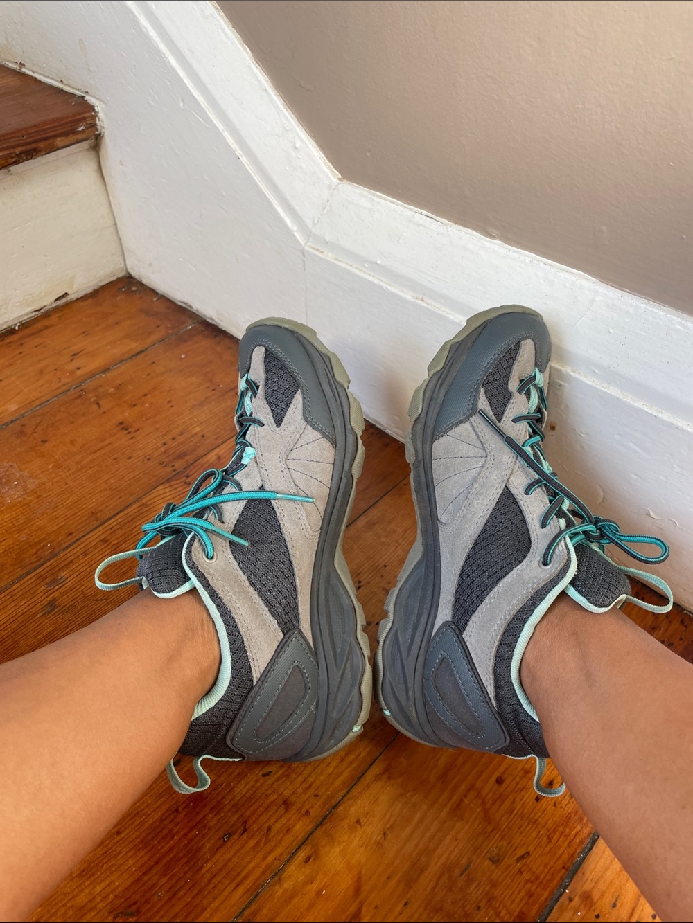 Merrell Gray and Teal Hiking Sneakers